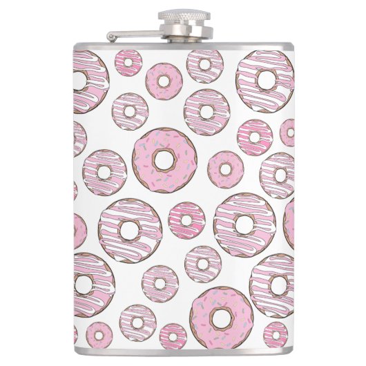 patroon van donuts, roze donuts, sproeten heupfles (Voorkant)