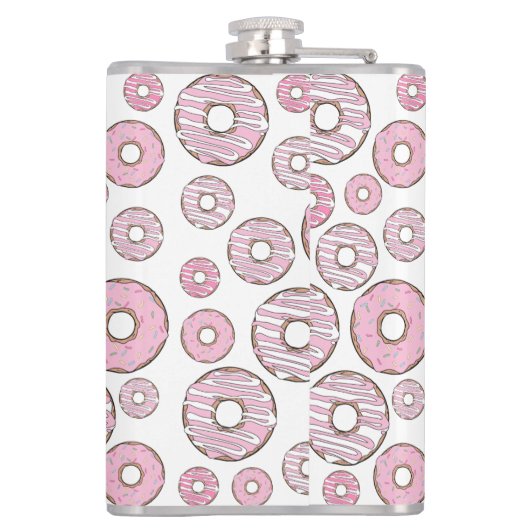 patroon van donuts, roze donuts, sproeten heupfles (Achterkant)