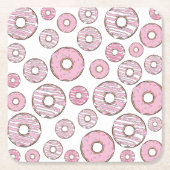 patroon van donuts, roze donuts, sproeten kartonnen onderzetters (Voorkant)