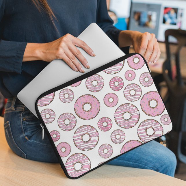 patroon van donuts, roze donuts, sproeten laptop sleeve (Creator heeft geüpload)