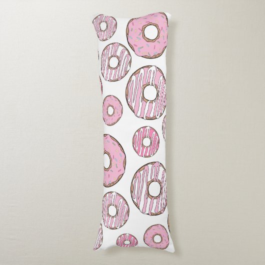 patroon van donuts, roze donuts, sproeten lichaamskussen (Voorkant Verticaal)