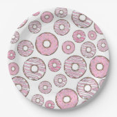 patroon van donuts, roze donuts, sproeten papieren bordje (Voorkant)