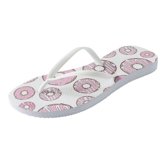 patroon van donuts, roze donuts, sproeten teenslippers (Schuin)