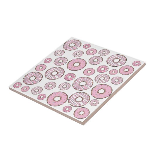 patroon van donuts, roze donuts, sproeten tegeltje (Zijkant)