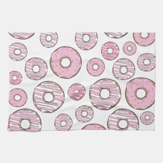 patroon van donuts, roze donuts, sproeten theedoek (Horizontaal)