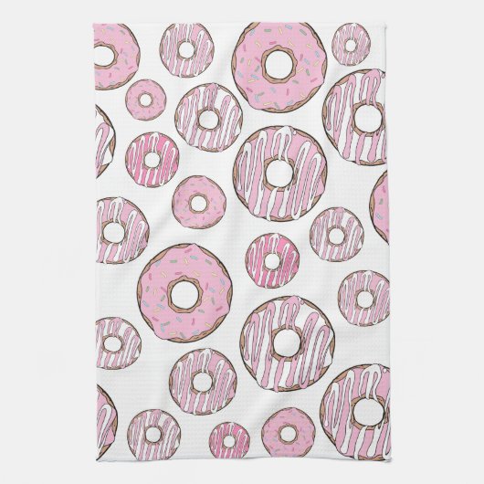 patroon van donuts, roze donuts, sproeten theedoek (Verticaal)