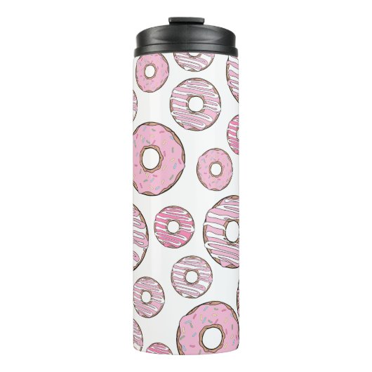 patroon van donuts, roze donuts, sproeten thermosbeker (Voorkant)
