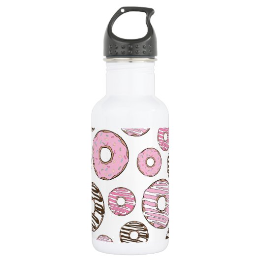 Patroon van donuts, roze donuts, witte donuts waterfles  (Voorkant)