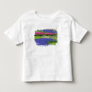 Patroon van druifhyacint, tulpen en 3 kinder shirts