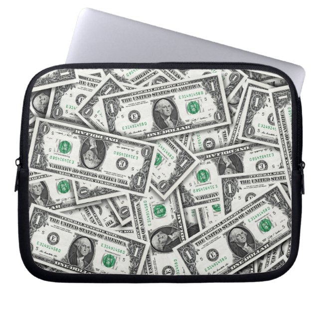 Patroon van een dollarbiljet laptop sleeve (Voorkant)