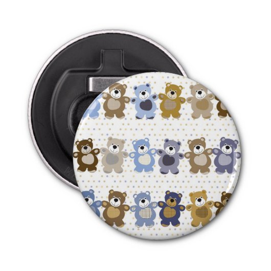 patroon van een teddybeer op speelgoed button flesopener (Voorkant)