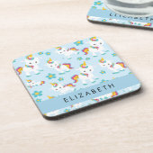 Patroon van eenhoorns, leuke eenhoorns, Jouw naam Bier Onderzetter (Linkerzijde)