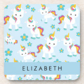 Patroon van eenhoorns, leuke eenhoorns, Jouw naam Bier Onderzetter (Voorkant)