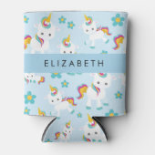 Patroon van eenhoorns, leuke eenhoorns, Jouw naam Blikjeskoeler (Voorkant)