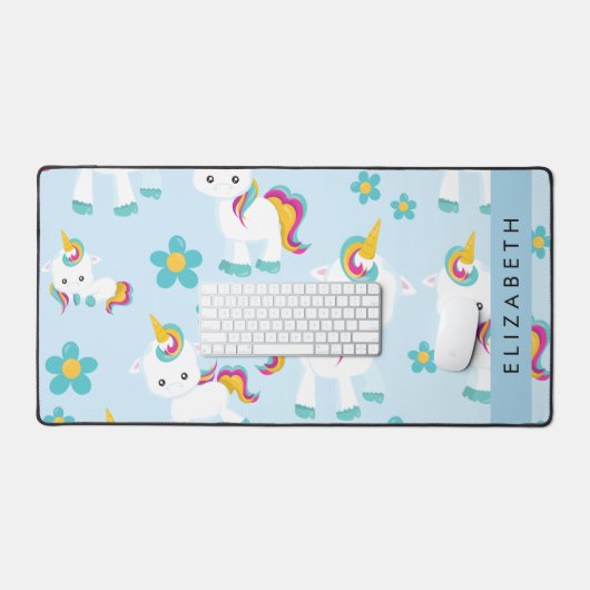 Patroon van eenhoorns, leuke eenhoorns, Jouw naam Bureaumat (Keyboard & Muis)