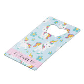 Patroon van eenhoorns, leuke eenhoorns, Jouw naam Creditkaart Flessenopener (Achterkant Gekanteld)