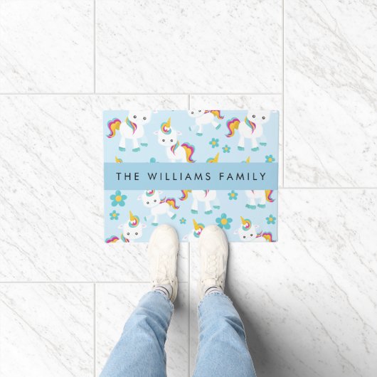 Patroon van eenhoorns, leuke eenhoorns, Jouw naam Deurmat (Binnen)