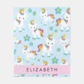 Patroon van eenhoorns, leuke eenhoorns, Jouw naam Fleece Deken (Voorkant)