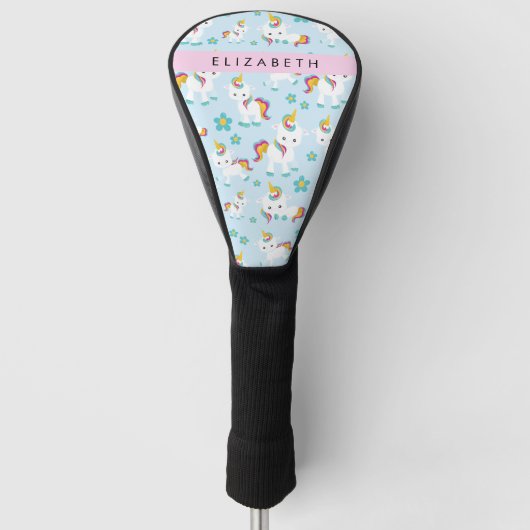 Patroon van eenhoorns, leuke eenhoorns, Jouw naam Golfheadcover (Voorkant)