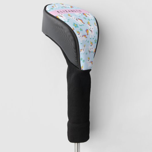 Patroon van eenhoorns, leuke eenhoorns, Jouw naam Golfheadcover (Schuin)