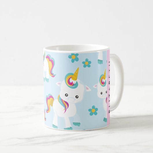 Patroon van eenhoorns, leuke eenhoorns, Jouw naam Koffiemok (Voorkant rechts)