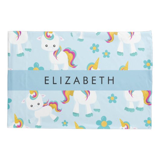 Patroon van eenhoorns, leuke eenhoorns, Jouw naam Kussensloop (Achterkant)
