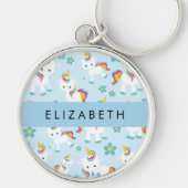 Patroon van eenhoorns, leuke eenhoorns, Jouw naam Sleutelhanger (Voorkant)
