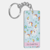 Patroon van eenhoorns, leuke eenhoorns, Jouw naam Sleutelhanger (Voorkant Links)
