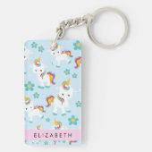 Patroon van eenhoorns, leuke eenhoorns, Jouw naam Sleutelhanger (achterkant)