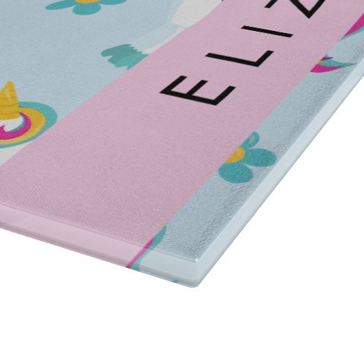 Patroon van eenhoorns, leuke eenhoorns, Jouw naam Snijplank (Hoek)