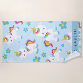 Patroon van eenhoorns, leuke eenhoorns, Jouw naam Strandlaken (Voorkant)
