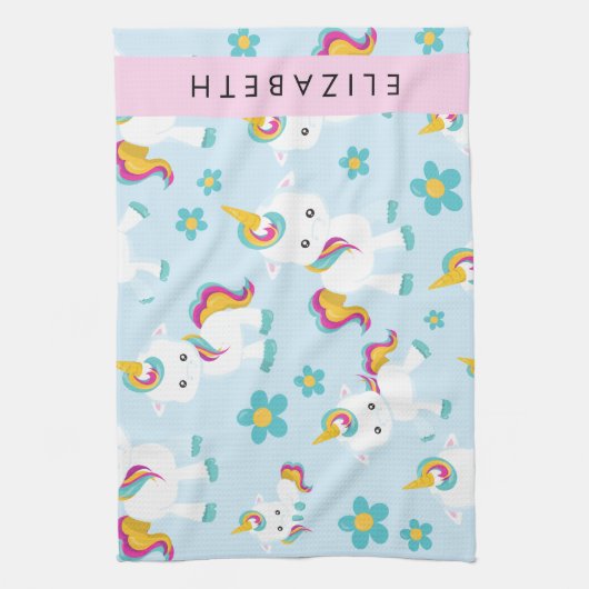 Patroon van eenhoorns, leuke eenhoorns, Jouw naam Theedoek (Verticaal)