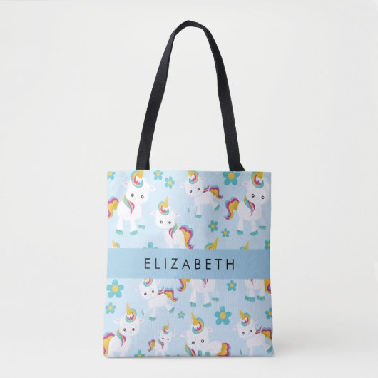 Patroon van eenhoorns, leuke eenhoorns, Jouw naam Tote Bag (Voorkant)
