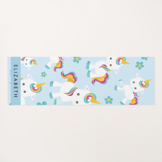 Patroon van eenhoorns, leuke eenhoorns, Jouw naam Yogamat (Achterkant (horizontaal))