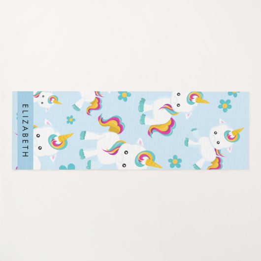 Patroon van eenhoorns, leuke eenhoorns, Jouw naam Yogamat (Voorkant (horizontaal))