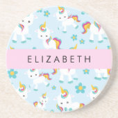 Patroon van eenhoorns, leuke eenhoorns, Jouw naam Zandsteen Onderzetter (Voorkant)