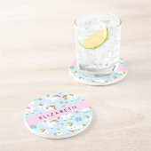 Patroon van eenhoorns, leuke eenhoorns, Jouw naam Zandsteen Onderzetter (Zijkant)