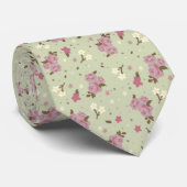  patroon van Floral roze rozen & White Flowers Stropdas (Opgerold)