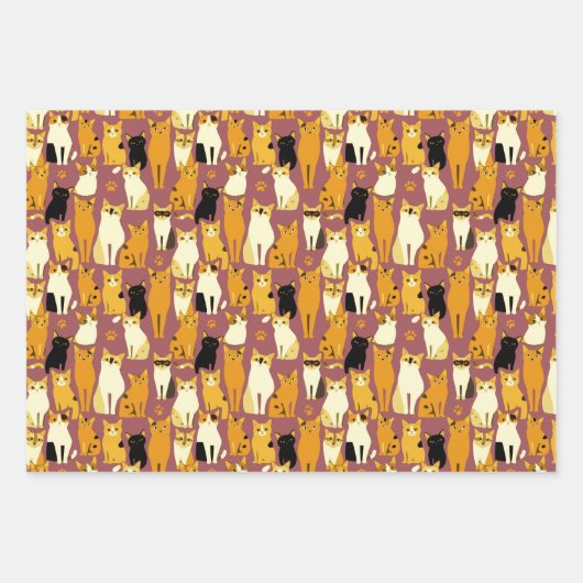 Patroon van gember, zwarte en witte katten inpakpapier vel (Voorkant 2)