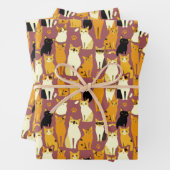 Patroon van gember, zwarte en witte katten inpakpapier vel (In situ)