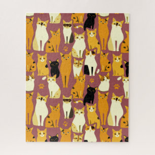 Patroon van gember, zwarte en witte katten legpuzzel