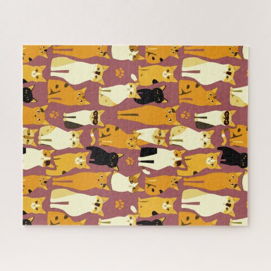 Patroon van gember, zwarte en witte katten legpuzzel (Horizontaal)