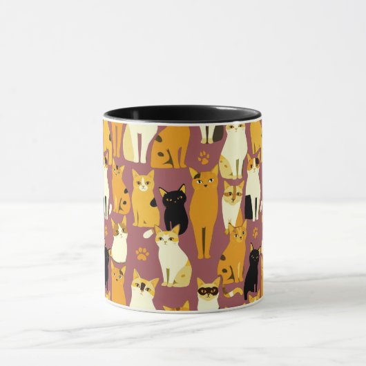 Patroon van gember, zwarte en witte katten mok (Midden)