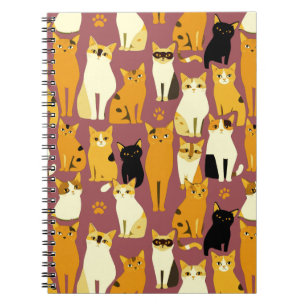 Patroon van gember, zwarte en witte katten notitieboek