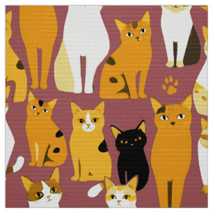 Patroon van gember, zwarte en witte katten stof