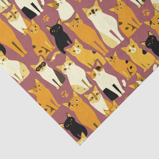 Patroon van gember, zwarte en witte katten tissuepapier (Detail)