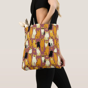 Patroon van gember, zwarte en witte katten tote bag