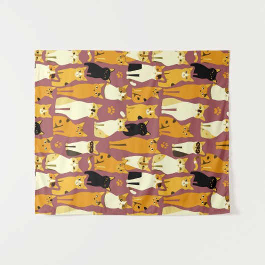 Patroon van gember, zwarte en witte katten wandkleed (Voorkant (horizontaal))