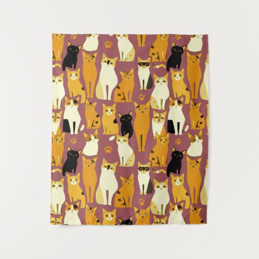 Patroon van gember, zwarte en witte katten wandkleed (Voorkant)