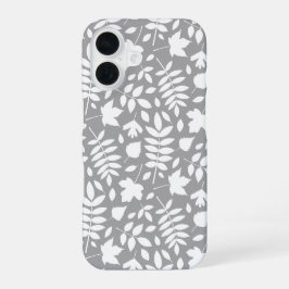 Patroon van gevallen bladeren wit op grijs iPhone 16 hoesje